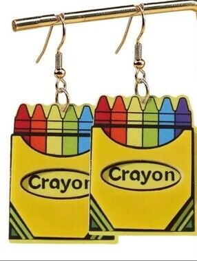 Crayon Box Dangle Earrings - Yellow Multicolor For Kids And Adults